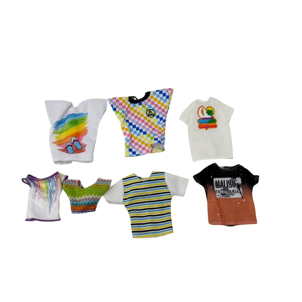 Unbranded Barbie Doll Size Clothes Lot 7 Tops Multicolor Graphic Striped Knit
